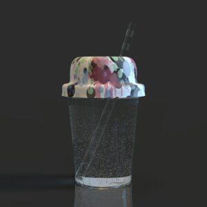 a plastic cup with a straw inside of it